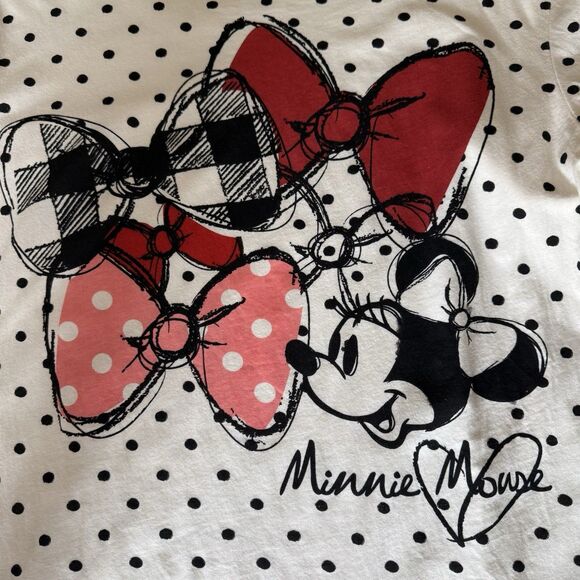 Disney Parks Minnie Mouse Bow Top Women's Approx Large White Black Polka Dots - Picture 3 of 7